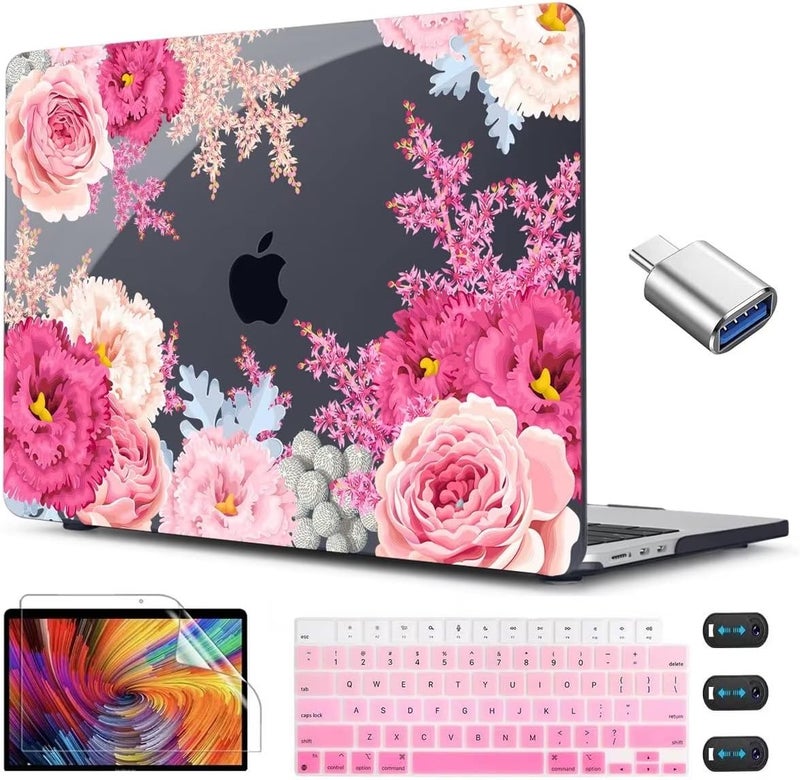 CISSOOK Laptop Cover, Hard Shell Case with Keyboard Cover for MacBook Air 13.6 inch M3 A3113 & M2 A2681, Gorgeous Flowers - Image 1